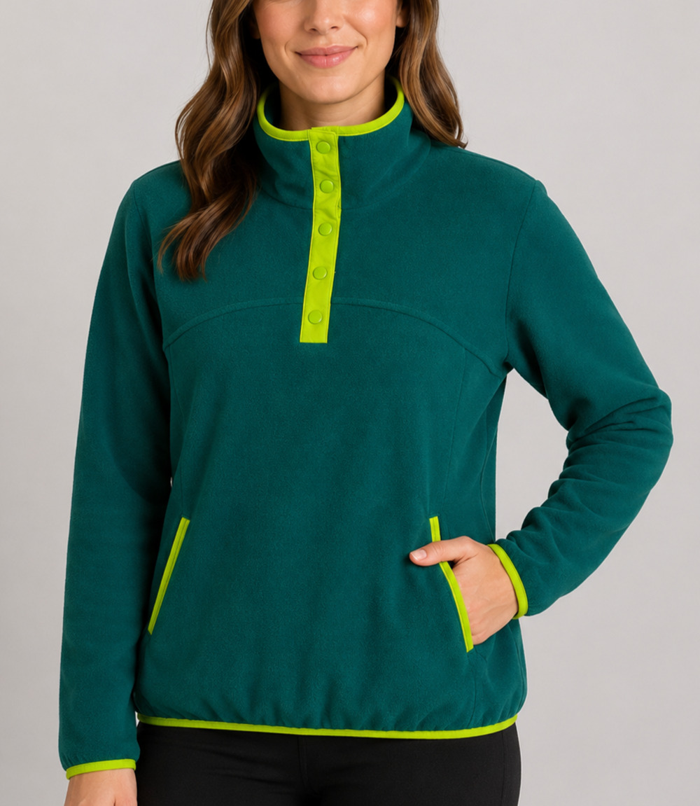 Woolrich Womens Med Teal Green Fleece Snap Neck Pullover Outdoor Hiking Gorpcore
